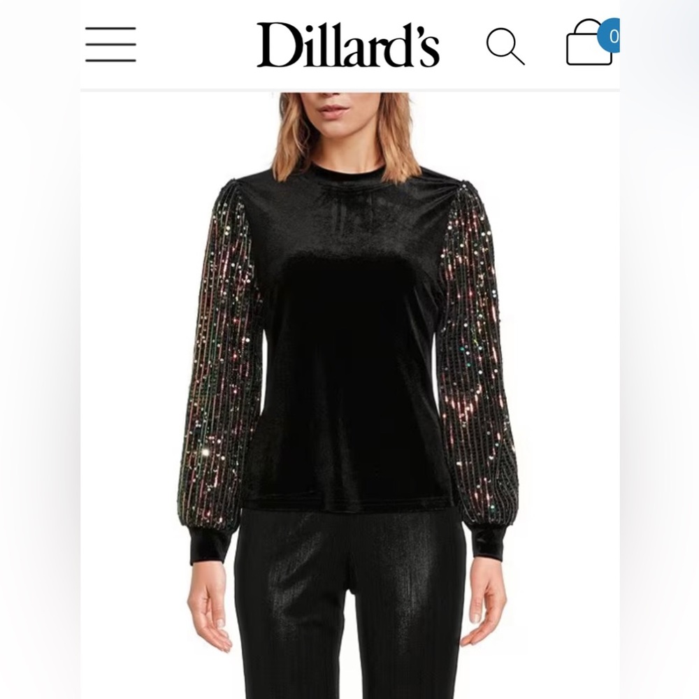 NWT Sugarlips Mock Neck Velvet w/ Multi Color Sequin Balloon Sleeve Top. So fun!